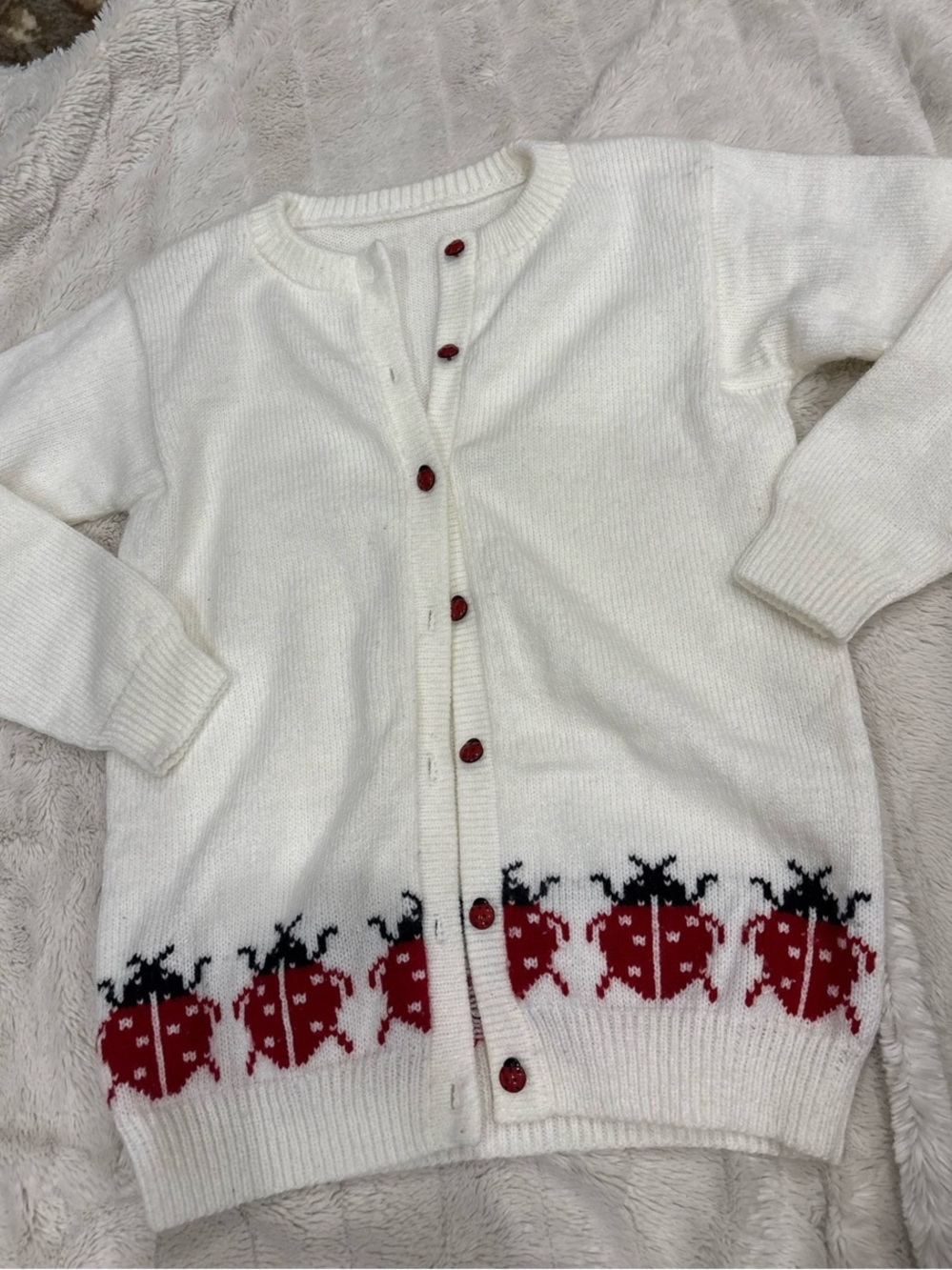 White Ladybug Cardigan
